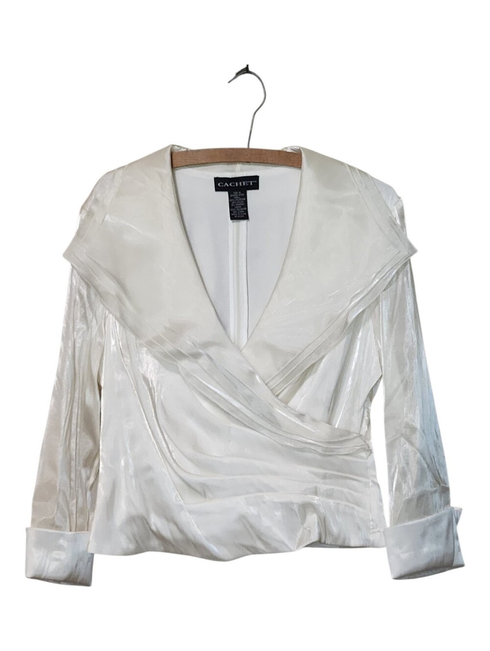 NEW Cachet Ivory Satin Draped Wrap Back Zip Blouse Size 14